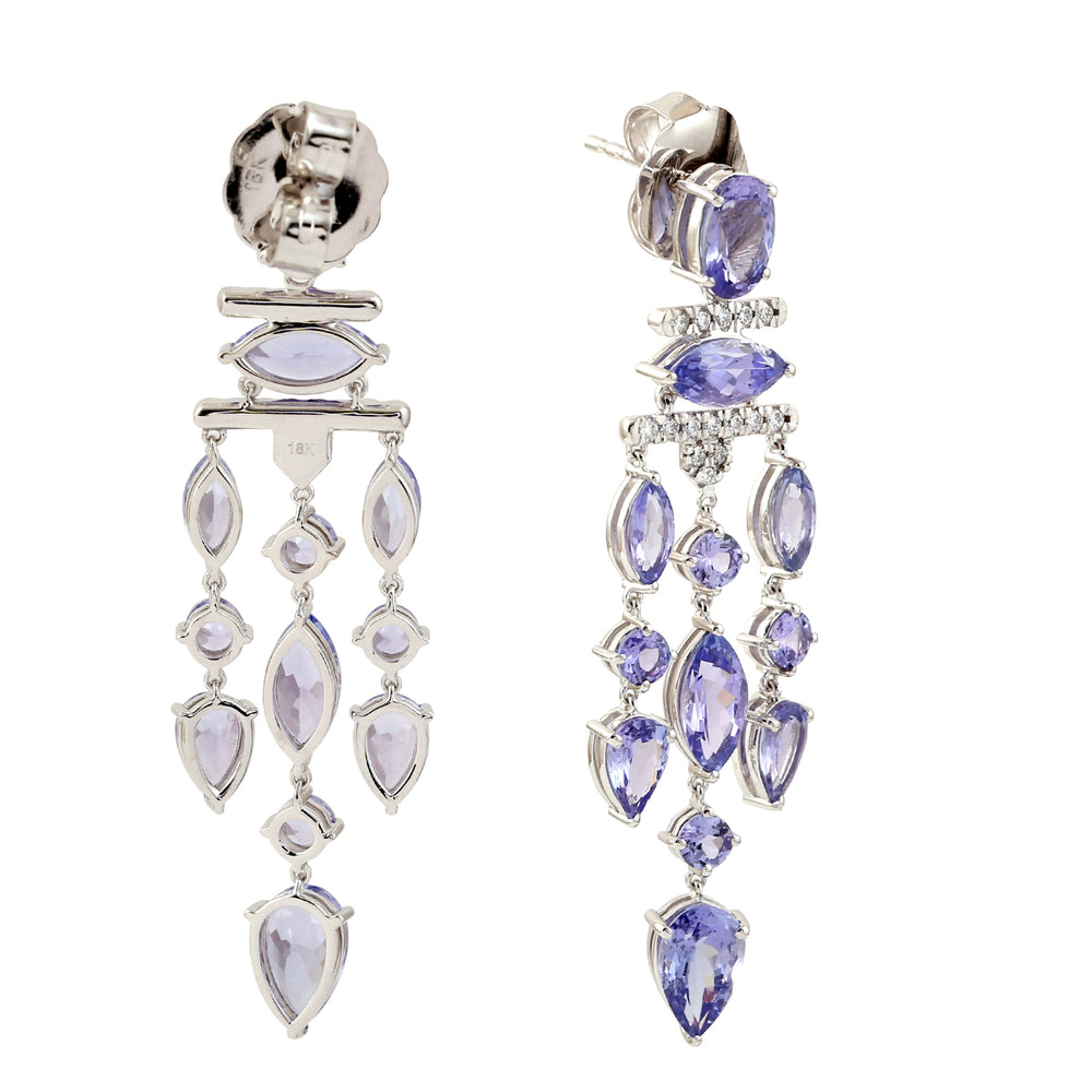 Tanzanite Gemstone Chandelier Earrings with Pave Diamonds in 18K White Gold