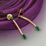 Pear Cut Emerald May Birthstone Diamond Drop Danglers In 18k Yellow Gold