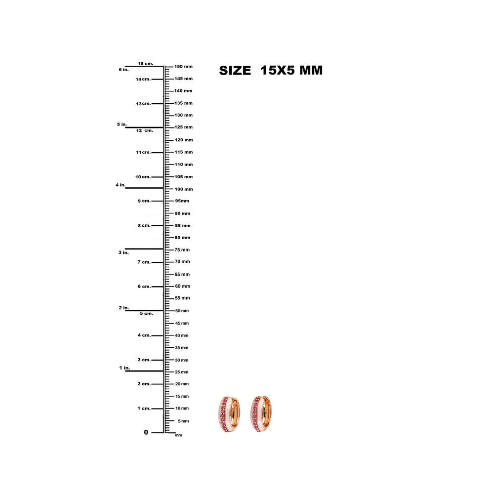 18k Rose Gold Pave Pink Sapphire September Birthstone Enamel Hoop Earrings