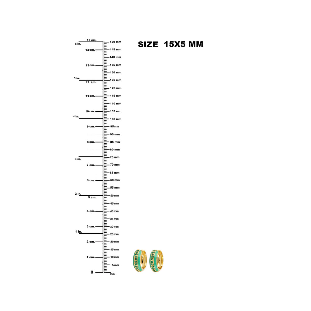 18K Yellow Gold Pave Emerald Gemstone Enamel Hoop Earrings