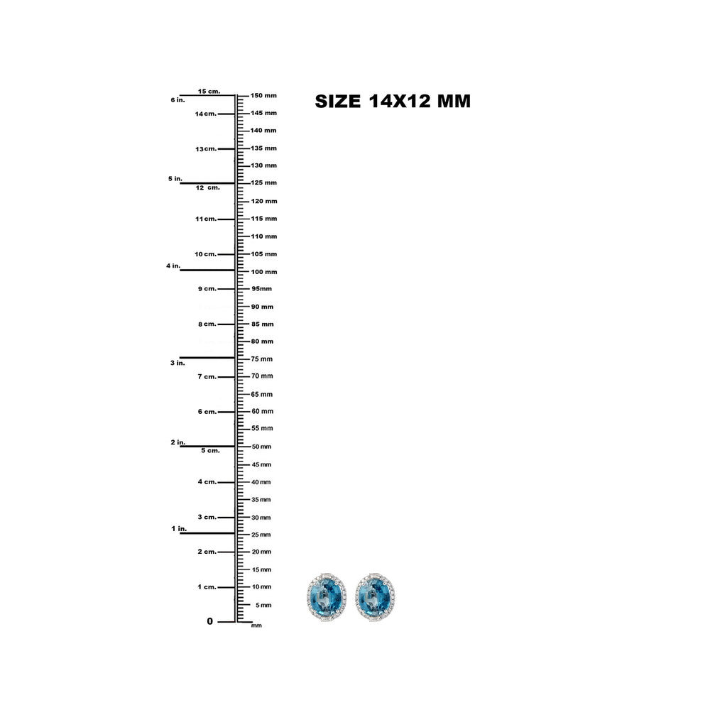 Oval Blue Zirconia & Diamond Halo Stud Earrings in 18K White Gold