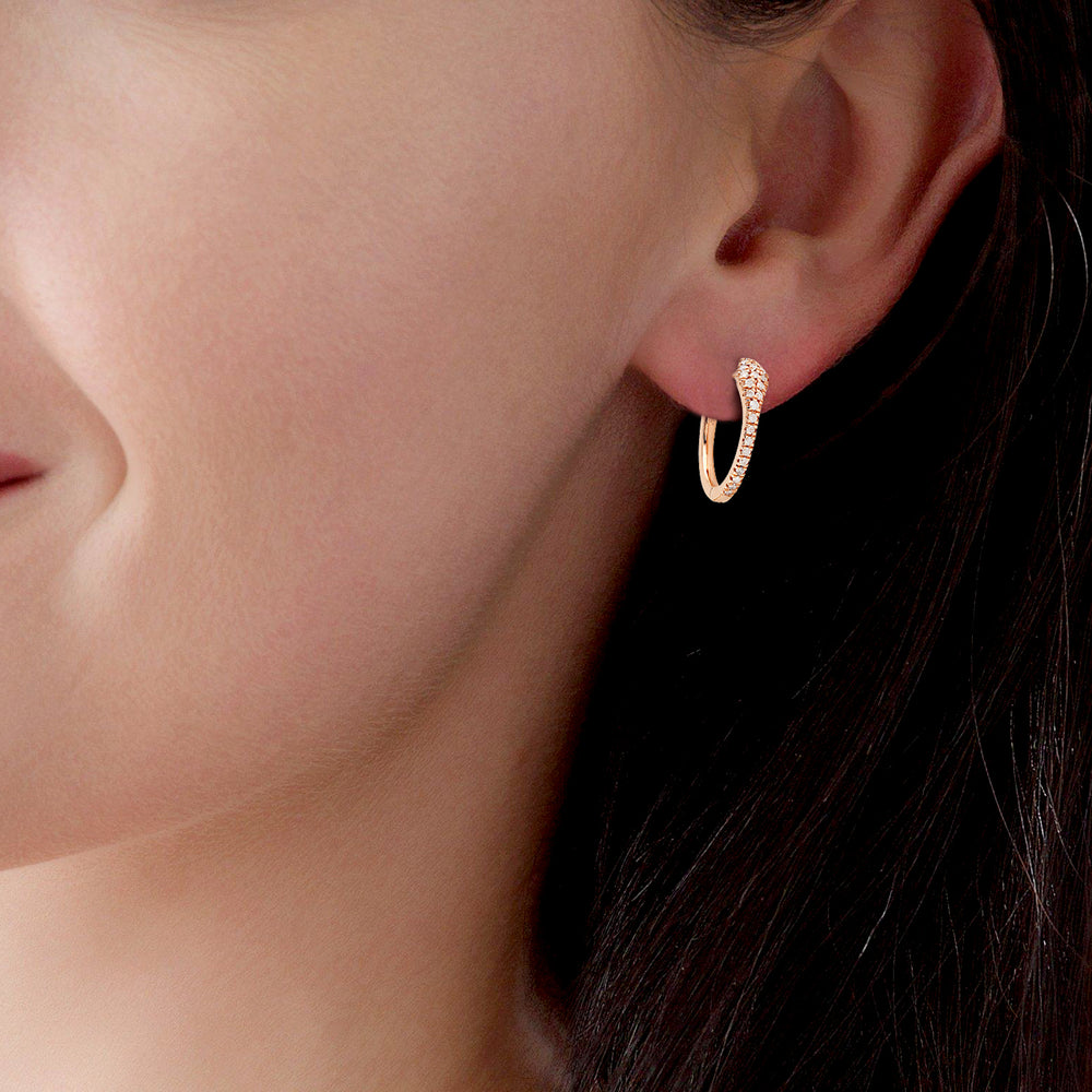 Natural Pave Diamond Snake Hoop Earrings In 18K Rose Gold