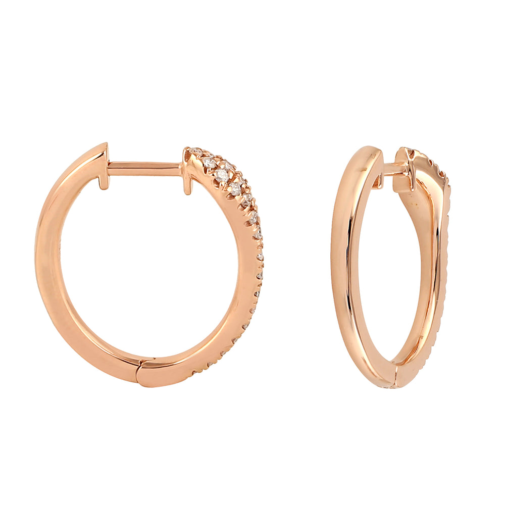 Natural Pave Diamond Snake Hoop Earrings In 18K Rose Gold