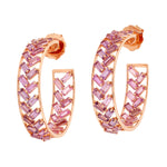 Natural Baguette Pink Sapphire Prong In 18K Rose Gold Geometric Hoop Earrings For Women's