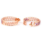 Natural Baguette Pink Sapphire Prong In 18K Rose Gold Geometric Hoop Earrings For Women's