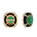 Natural Emerald Diamond Enamel Stud Earrings in 18k Gold Gift