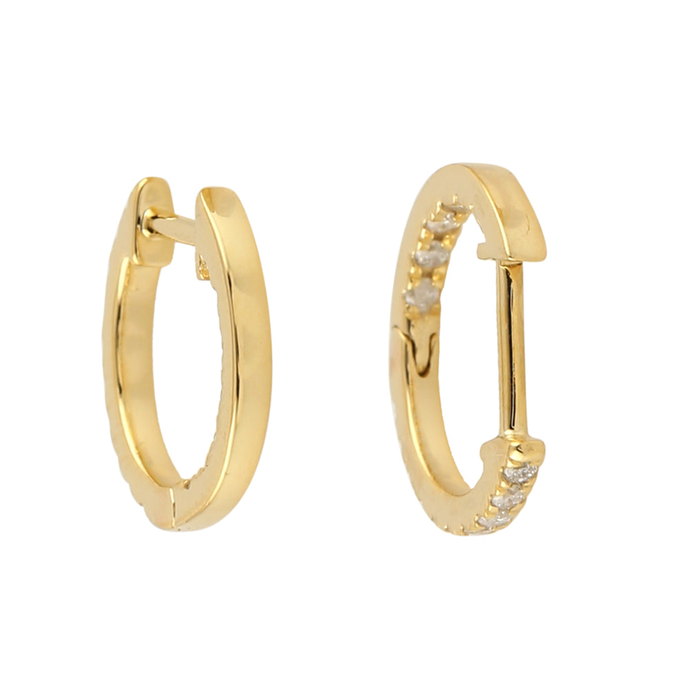 10K Yellow Gold Pave Diamond Huggie Earrings For Gifts