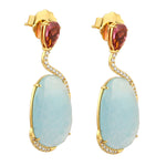 Oval Cut Aquamarine Pear Tourmaline Pave Diamond Antique Earrings In 18K Yellow Gold Jewelry