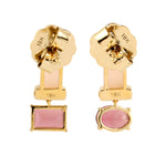 Pink Opal Tourmaline Mismatch Design Danglers In 18k Yellow Gold