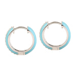 Natural Diamond Pave Enamel Huggie Hoop Earrings In 14k White Gold