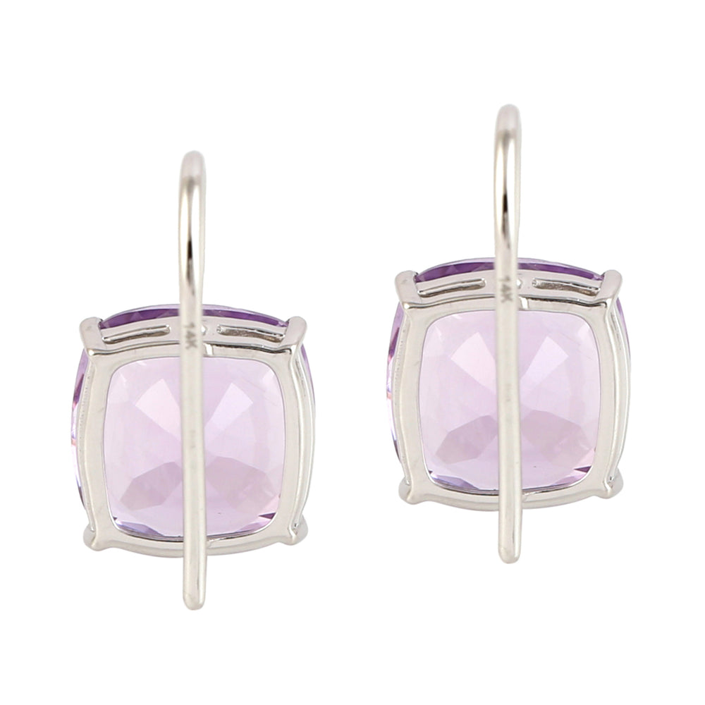 Cushion Cut Amethyst February Birthstone Ear Hook In White Gold