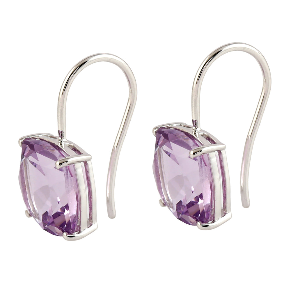 Cushion Cut Amethyst February Birthstone Ear Hook In White Gold