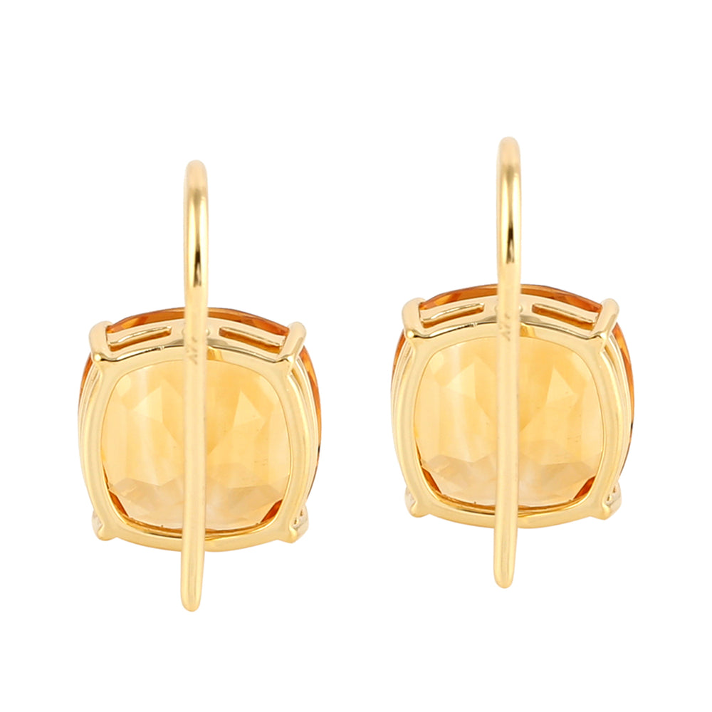 Cushion Citrine November Birthstone Ear Hook Earrings In 14K Yellow Gold