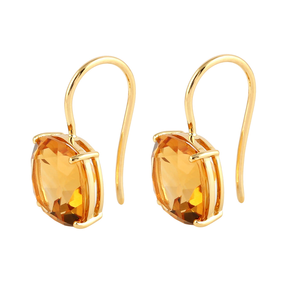 Cushion Citrine November Birthstone Ear Hook Earrings In 14K Yellow Gold