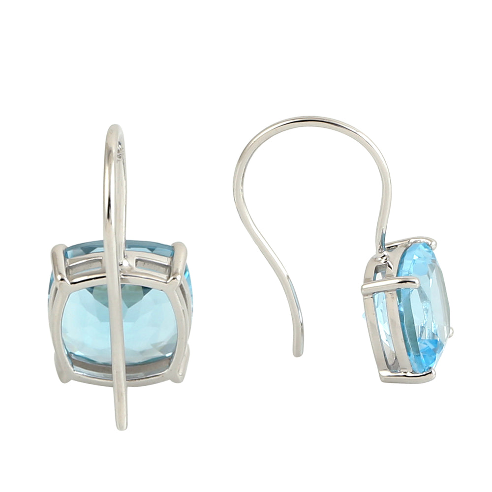 Cushion Blue Topaz November Birthstone Ear Hook Earrings In 14K White Gold
