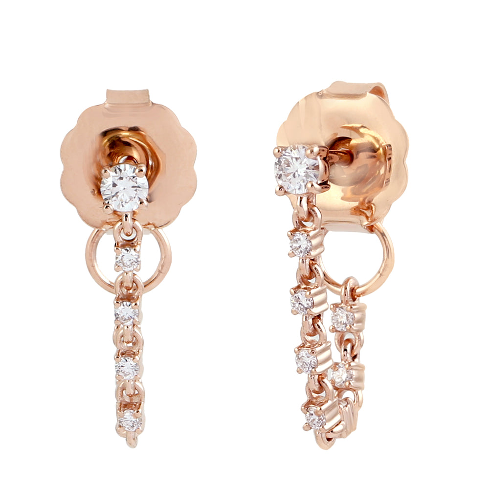 Natural Diamond Chain Ear Thread In 14K Rose Gold Gift For Her