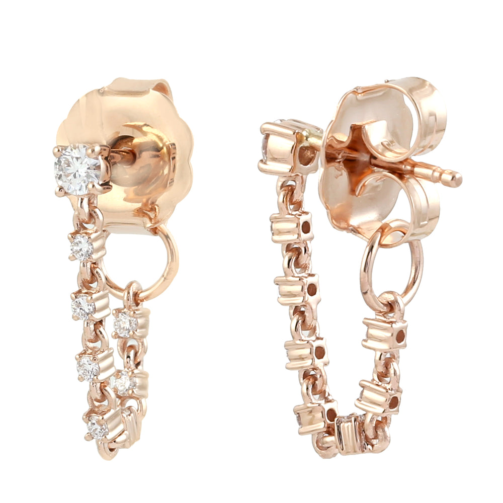 Natural Diamond Chain Ear Thread In 14K Rose Gold Gift For Her