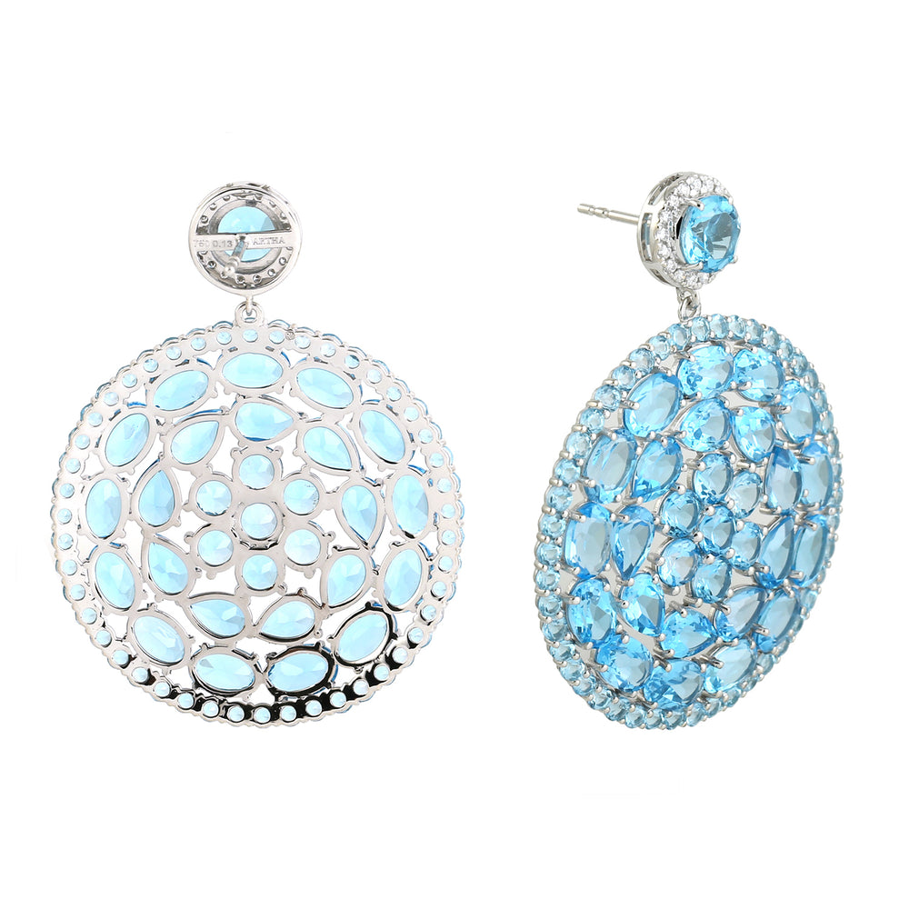 Blue Topaz Gemstone Pave Diamond Beautiful Dangler In 18K White Gold