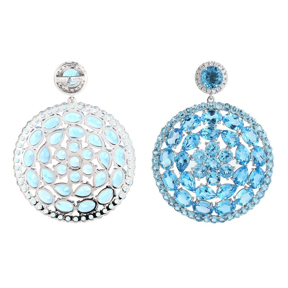 Blue Topaz Gemstone Pave Diamond Beautiful Dangler In 18K White Gold