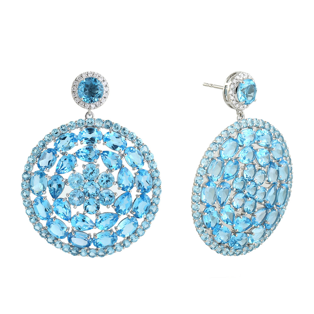 Blue Topaz Gemstone Pave Diamond Beautiful Dangler In 18K White Gold