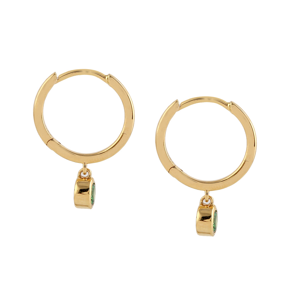 Natural Tsavorite In 18k Yellow Gold Huggie Hoop Drop Jewelry