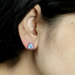 Pink Sapphire Trillion Blue Topaz Gemstone Stud Earrings In 18k White Gold