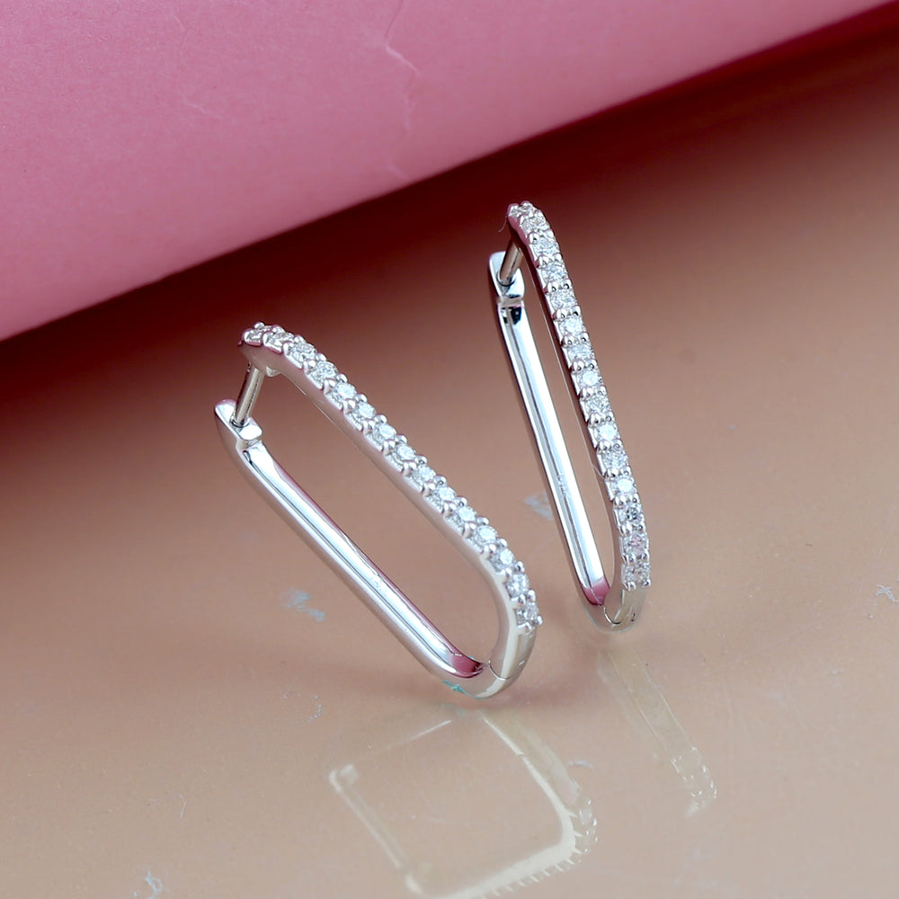 14k White Gold Rectangle Hoop Earrings with Pave Diamonds – Modern Luxury Jewelry for Her