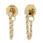 14K Yellow Gold Ear Thread Earrings Pave Diamond Jewelry For Women's