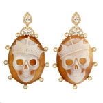 Carved Shell Cameos Sapphire Diamond Halloween 18k Yellow Gold Dangler Party Wear Jewelry