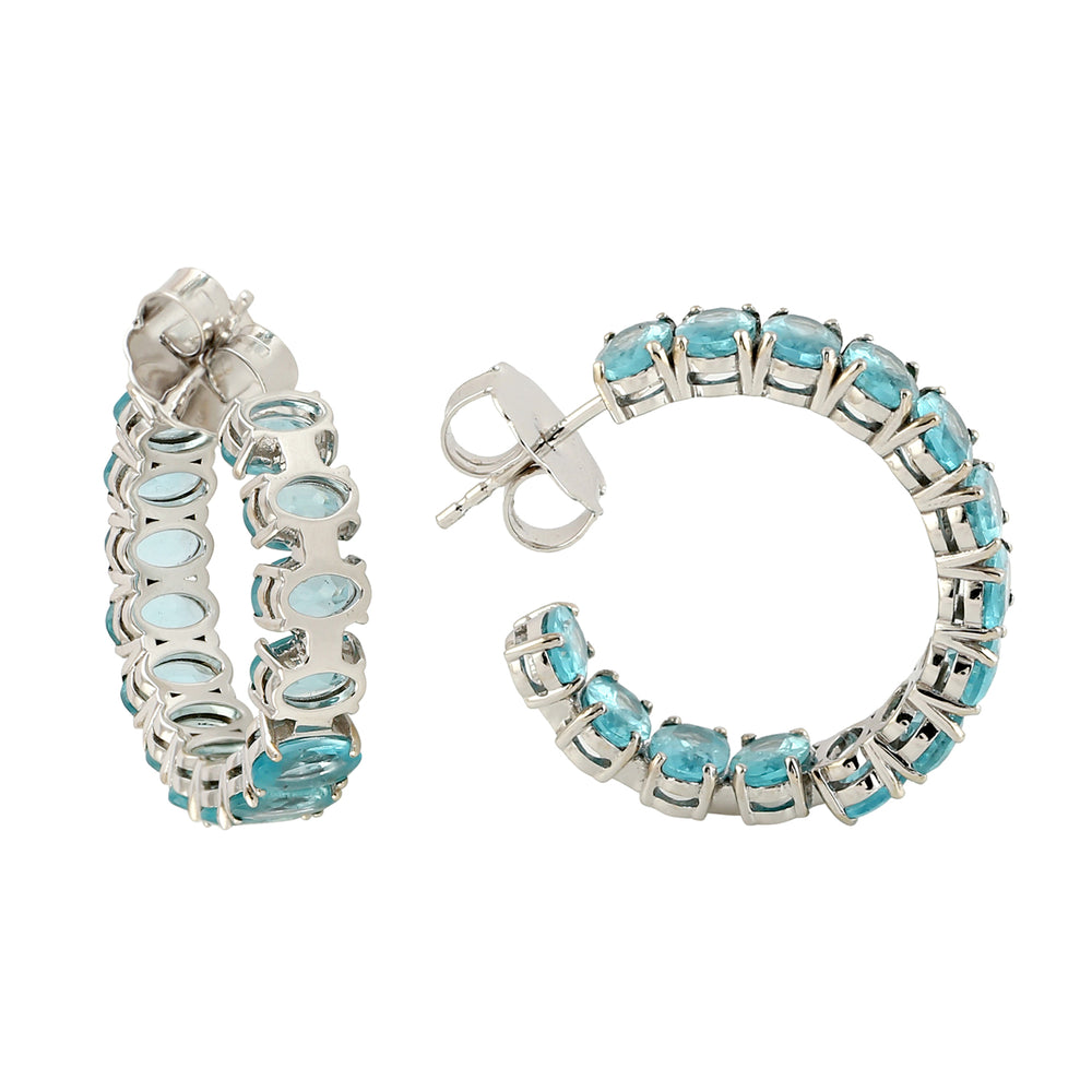 Oval Cut Apatite Gemstone Beautiful Hoop Earrings In 18K White Gold