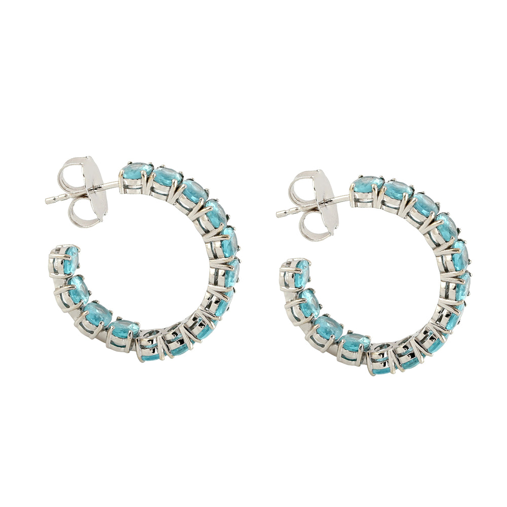 Oval Cut Apatite Gemstone Beautiful Hoop Earrings In 18K White Gold