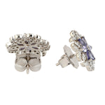 Marquise Tanzanite December Birthstone Diamond Floral Stud Earrings in 18k White Gold