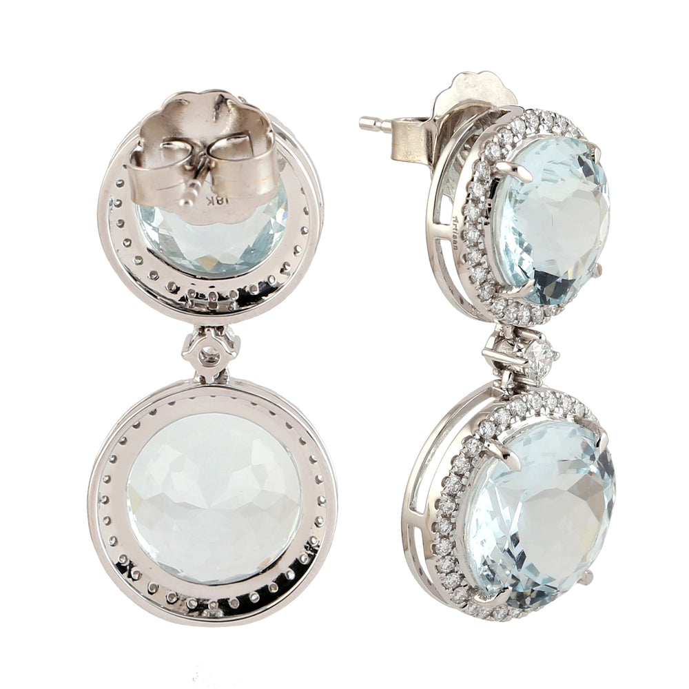 Aquamarine Pave Diamond Beautiful Dangle Earring In 18k White Gold