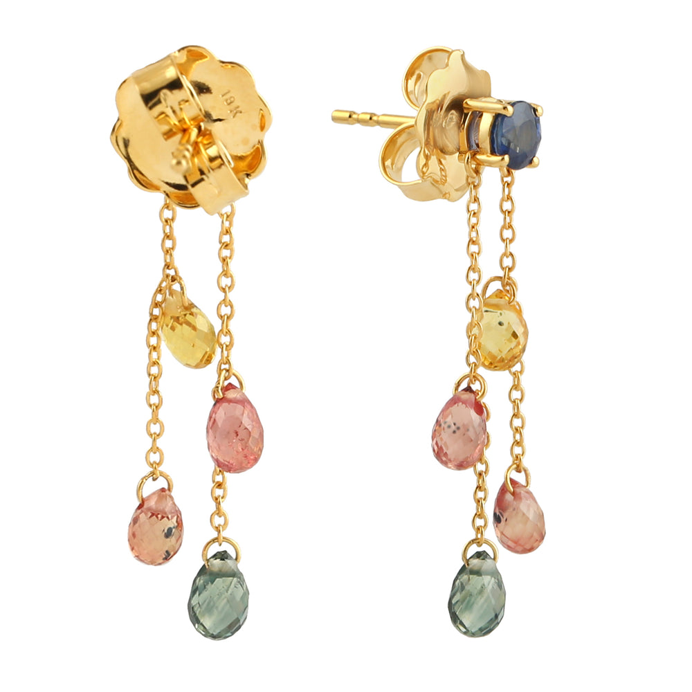 Multicolor Sapphire Gemstone Chain Link Earrings In 18k  Yellow Gold