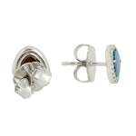 Trillion Cut Opal Doublet Micro Pave Diamond Halo Stud Earring In 18k White Gold