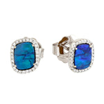 Pave Diamond Natural Opal Doublet Designer Earrings In 18k White Gold For Her