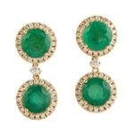 Pave Diamond Emerald Handmade 18k Yellow Gold Lightweight Danglers For Her