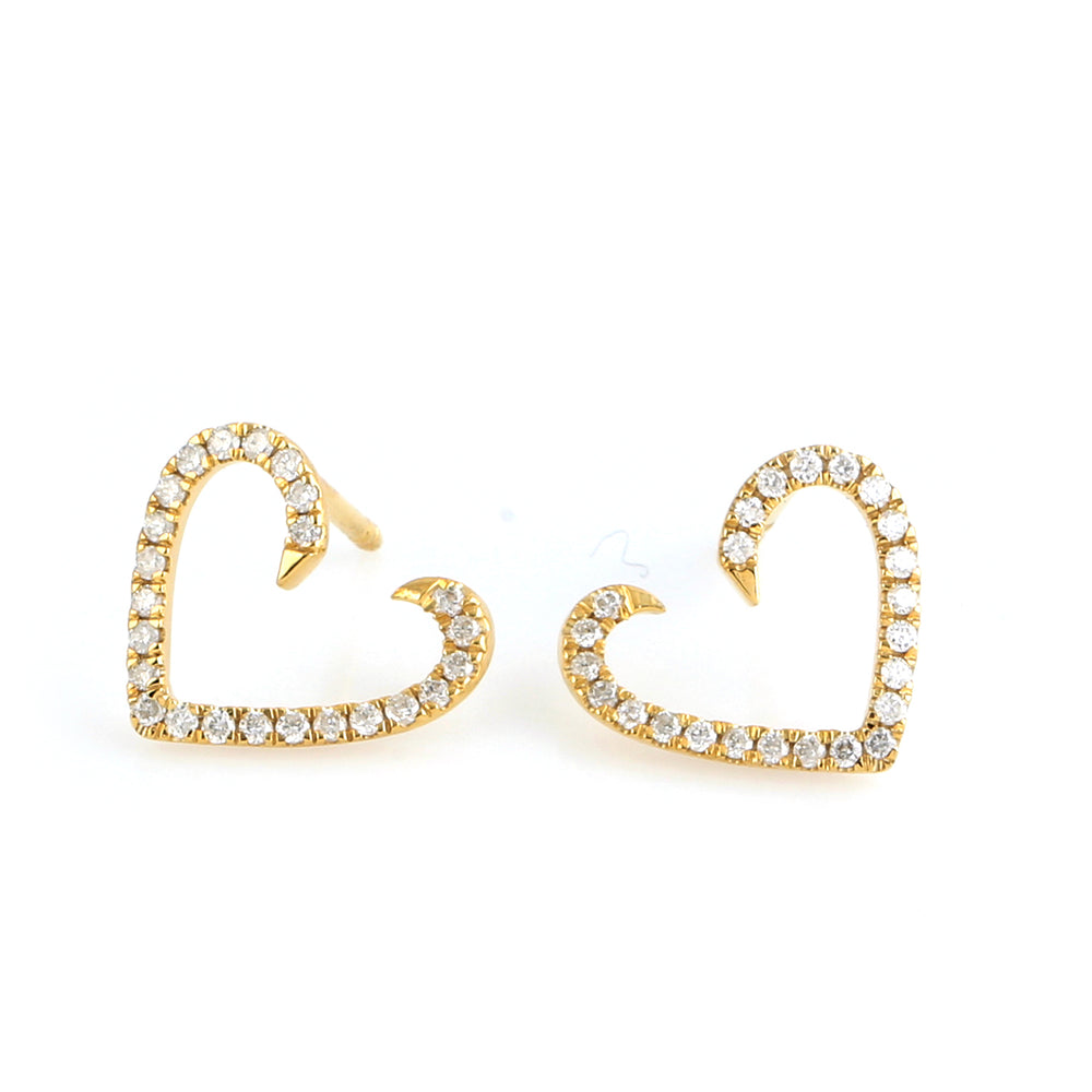 14K Yellow Gold Pave Natural Diamond Half Heart Stud Earrings For Valentine Gift