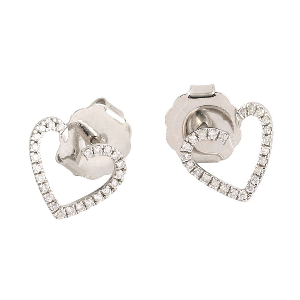 14K White Gold Pave Natural Diamond Half Heart Stud Earrings For Valentine Gift