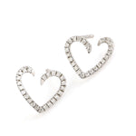 14K White Gold Pave Natural Diamond Half Heart Stud Earrings For Valentine Gift