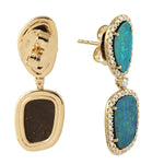 Natural Opal Doublet Pave Diamond Designer Earrings 18K Yellow Gold Gift For Her