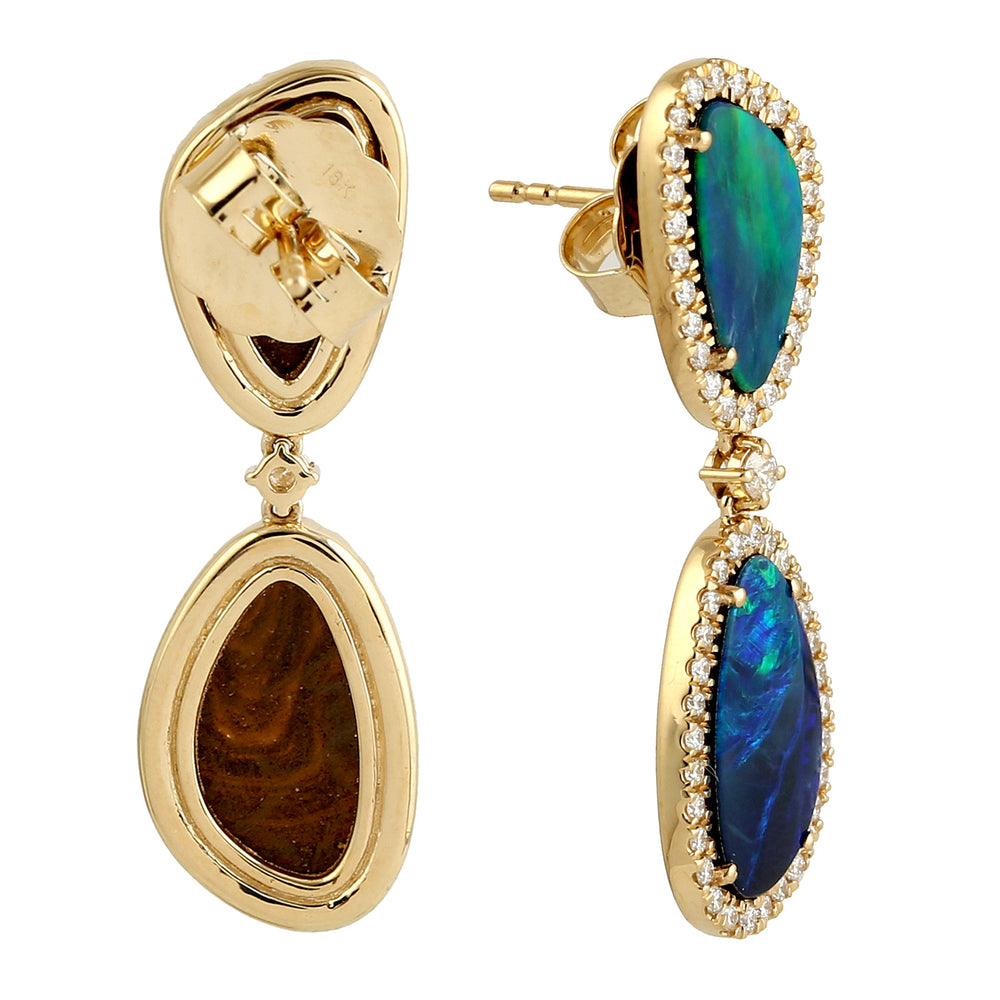 Opal Doublet Gemstone Prong Diamond Antique Earrings 18K Gold For Black Friday Sale