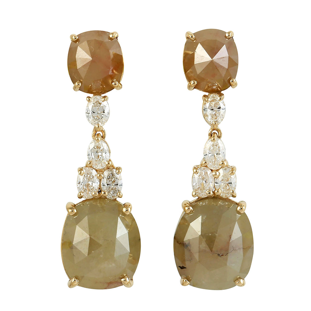 Prong Set Faceted Diamond Beautiful Handmade Danglers In 18k Yellow Gold