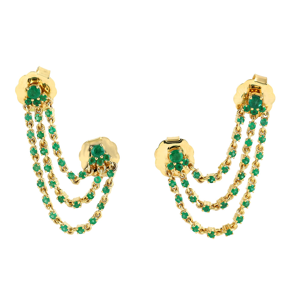 14K Yellow Gold Prong Precious Emerald Gemstone Chandelier Earrings For Black Friday Gifts