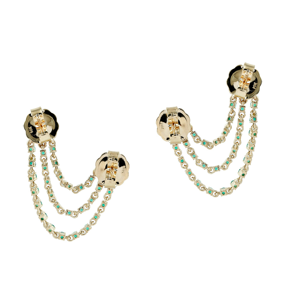 14K Yellow Gold Prong Precious Emerald Gemstone Chandelier Earrings