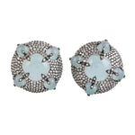 Cushion Cut Aquamarine Gemstone Pave Diamond 14K White Gold Designer Stud Clip On Jewelry