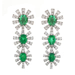 Sparking Pear Cut Emerald Pave Diamond Designer Dangle Earrings In 18K White Gold Jewelry