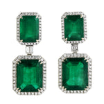 Natural Baguette Emerald Pave Diamond Beautiful Wedding Dangler 18K White Gold For Her