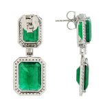 Natural Baguette Emerald Pave Diamond Beautiful Wedding Dangler 18K White Gold For Her