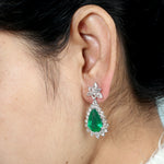 Pear Cut Emerald Natural Rose Cut Diamond 18k White Gold Wedding Gift Jewelry For Her